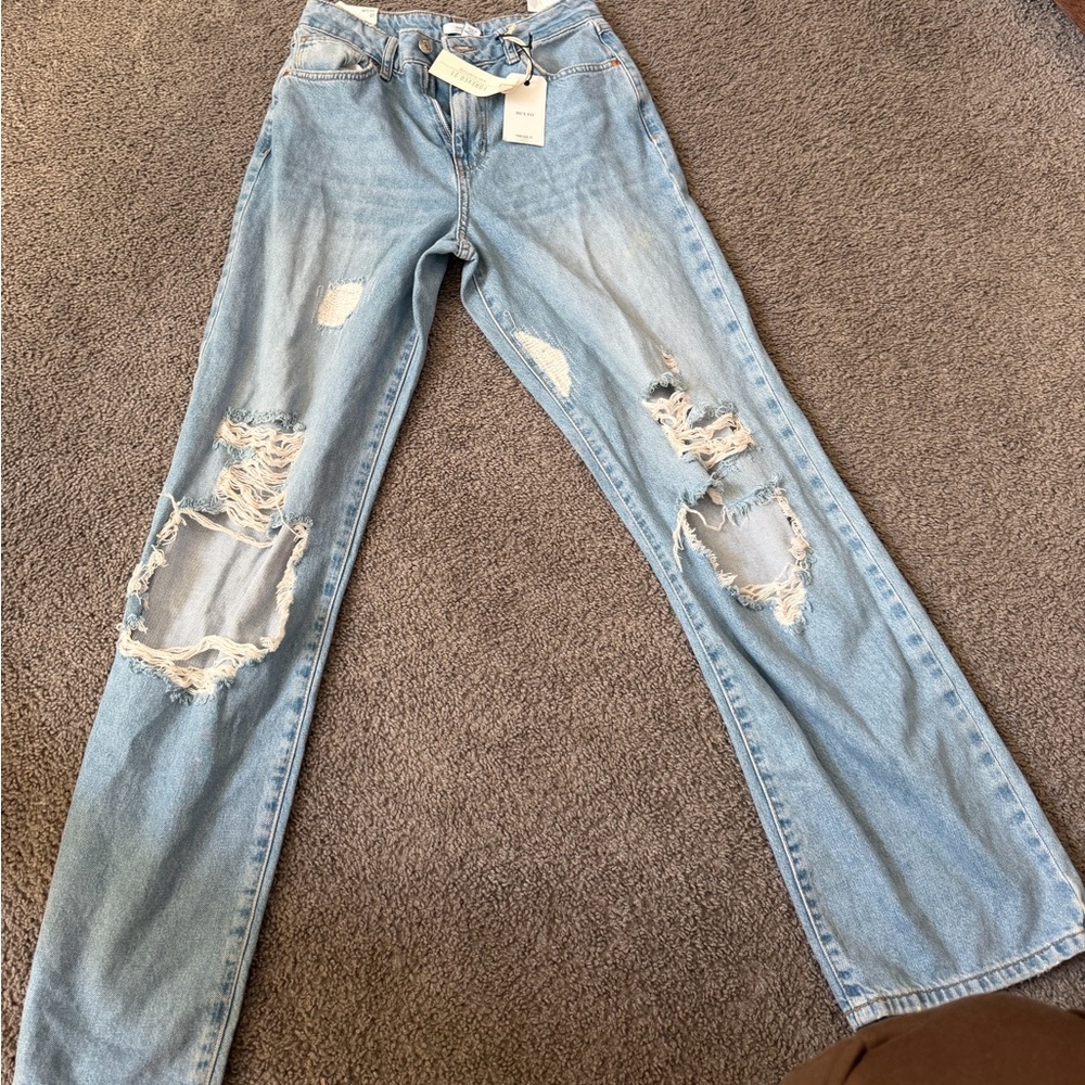 Forever 21 Light Blue Distressed Straight Leg Jeans